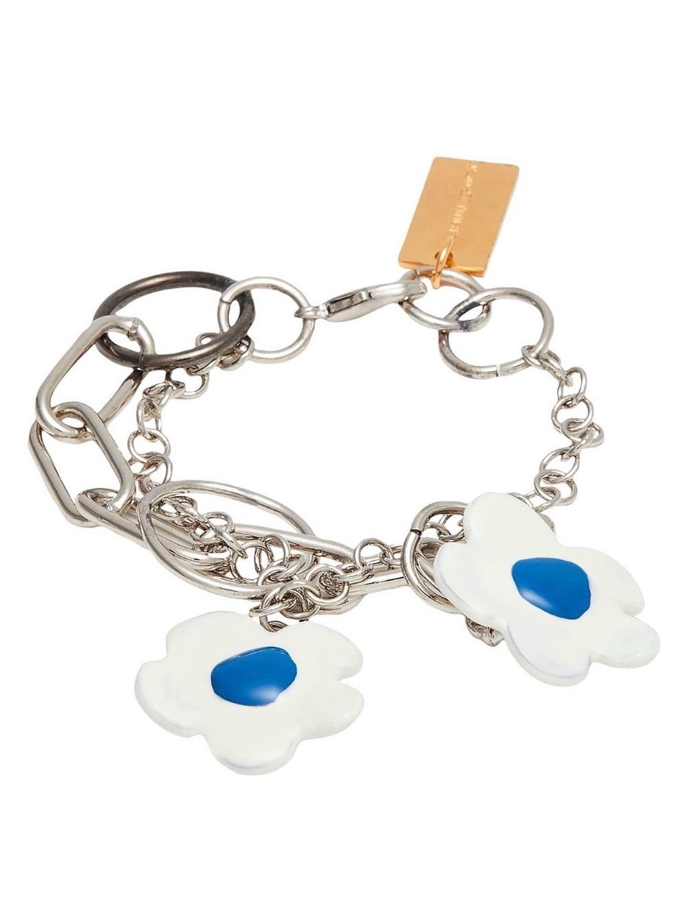 Marni Silver-Tone Chain Bracelet with White and Blue Flower Charms